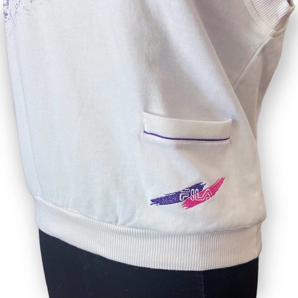 Fila Sweater Vest Vintage Athletic V-Neck Cream Purple Print NWT Size 12 - Picture 3 of 9